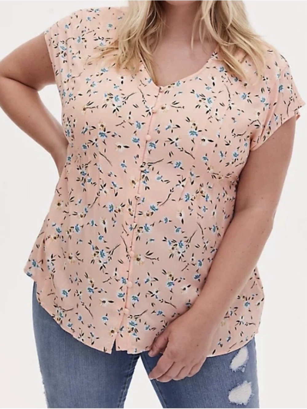 Torrid Floral Challis Button Fit and Flare Blouse